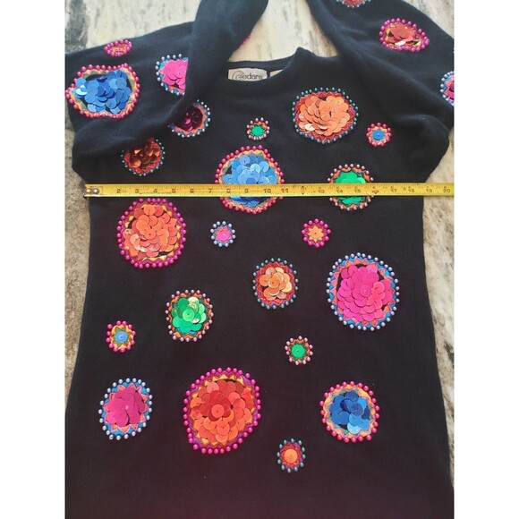 Vtg Cedars M Lambswool Angora Black Sweater Beads Pearls Sequins Ugly Christmas - Picture 10 of 12
